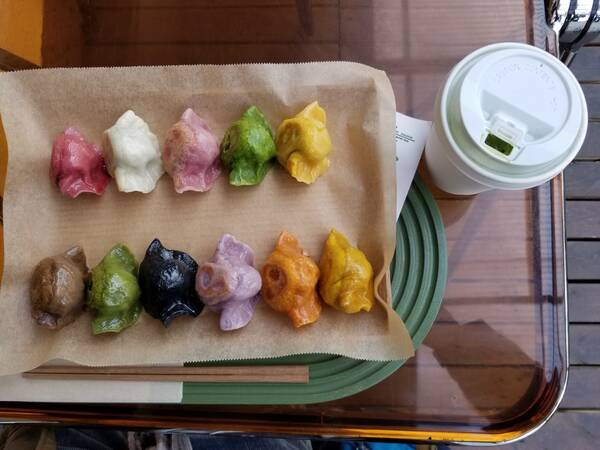 Photo of rainbow vegan dumplings