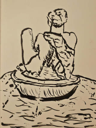sketchn of a statue in a water fountain in Birmingham