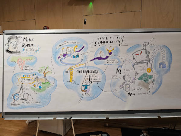 Graphic recording visual of Mike Rohde's State of the Sketchnote welcome keynote